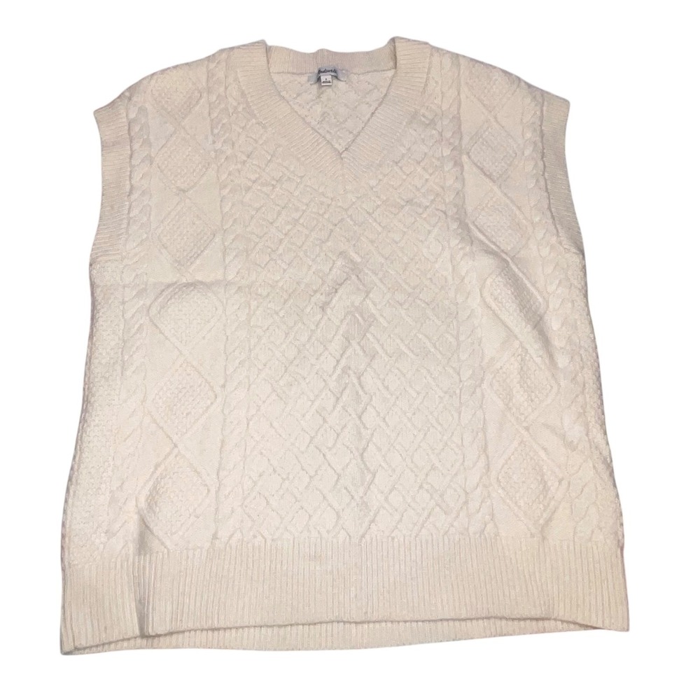 Madewell Cream Cable-Knit V-Neck Sweater Vest Women's‎ Size Small Wool Oversized